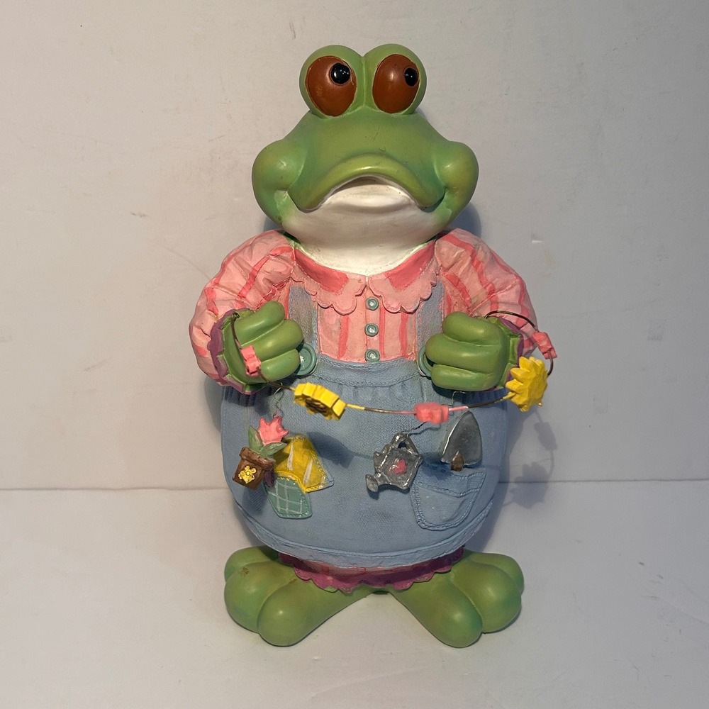Vintage Whimsical Gardener Frog Figurine Resin Statue Garden Decor 11 inch